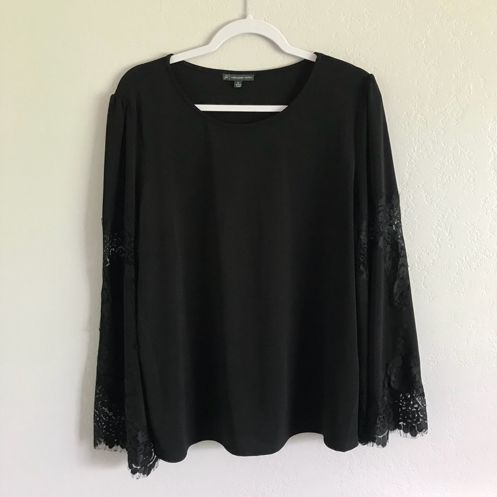 Adrianna Papell Black Bell Sleeve Lace Top